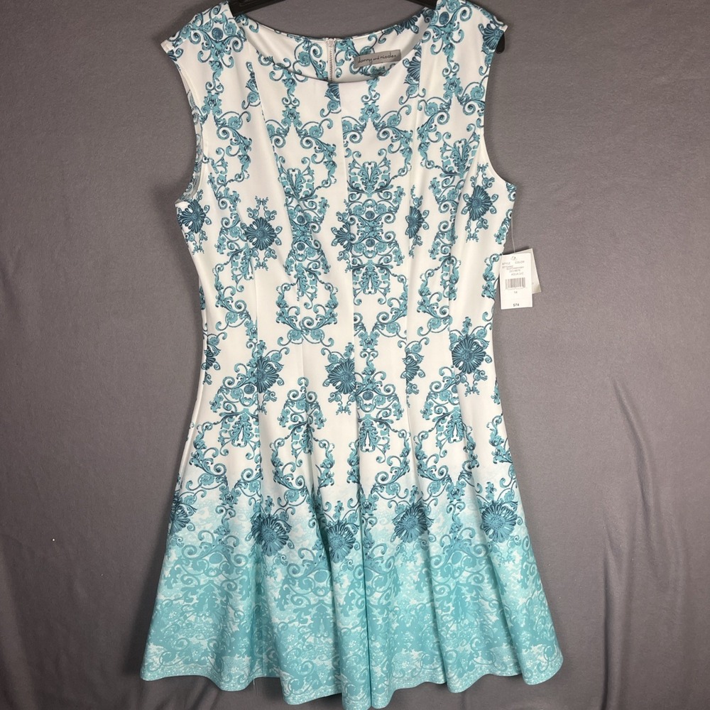 NWT- Danny and Nicole Floral Fit & Flare Dress Seafoam Ivory‎ Women SZ 14